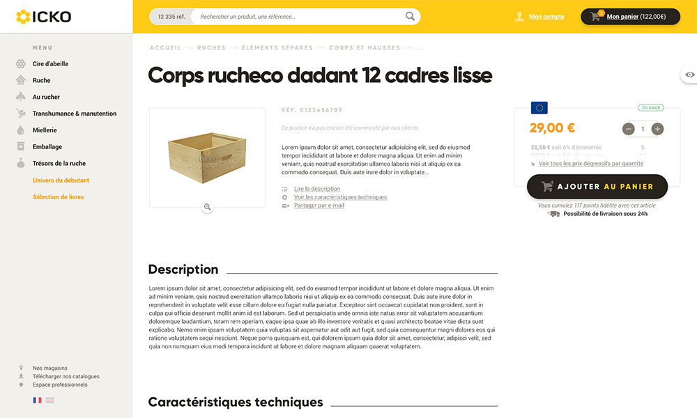 site marchand Icko, refonte totale Magento 2, exemple de fiche produit