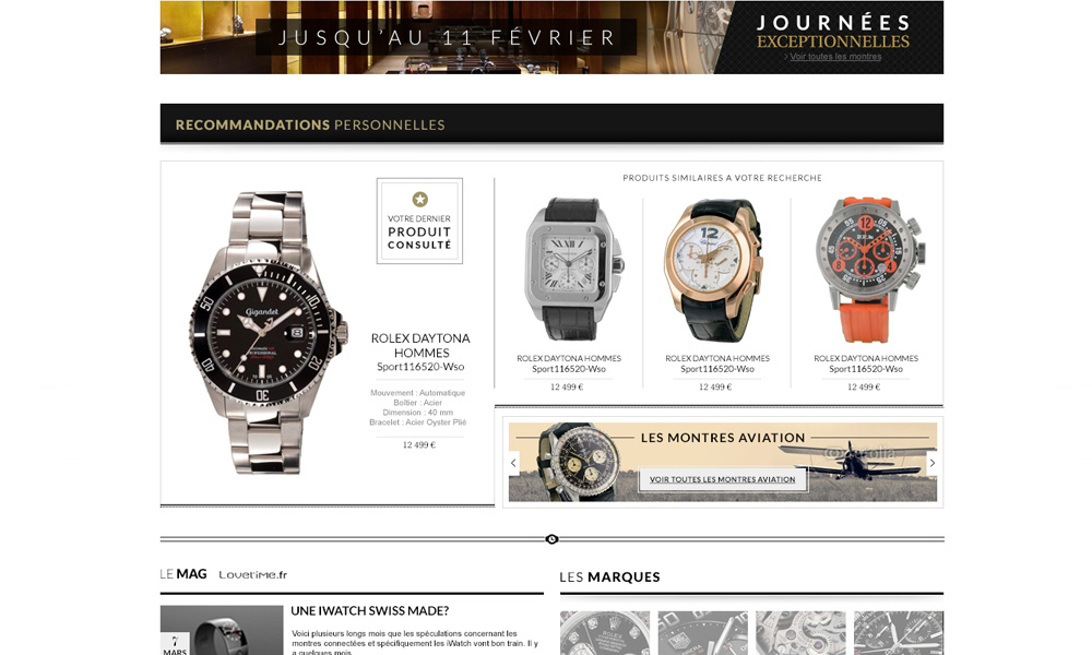 site e-commerce montres de luxe, cresus, modules de recommandations personnelles