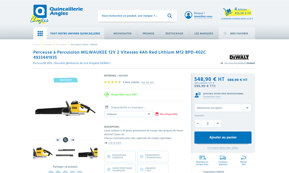 quincaillerie Angles, site internet ecommerce, refonte magento, fiche produit