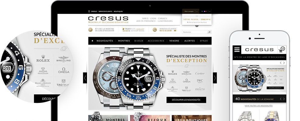 site de vente en ligne de montres de luxe et occasion, dispositif digital responsive