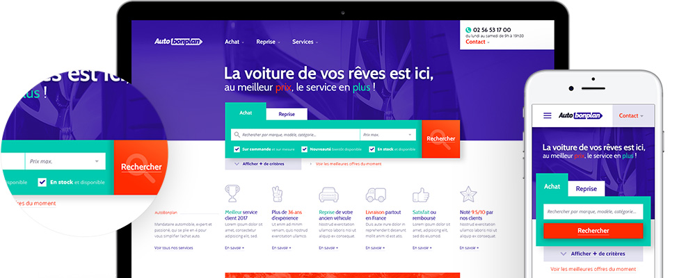 dispositif digital de notre client Auto bon plan, responsive design