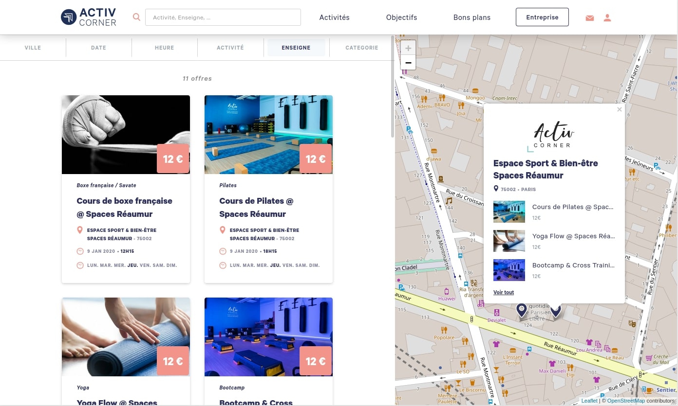 marketplace activ corner, liste produit et géolocalisation