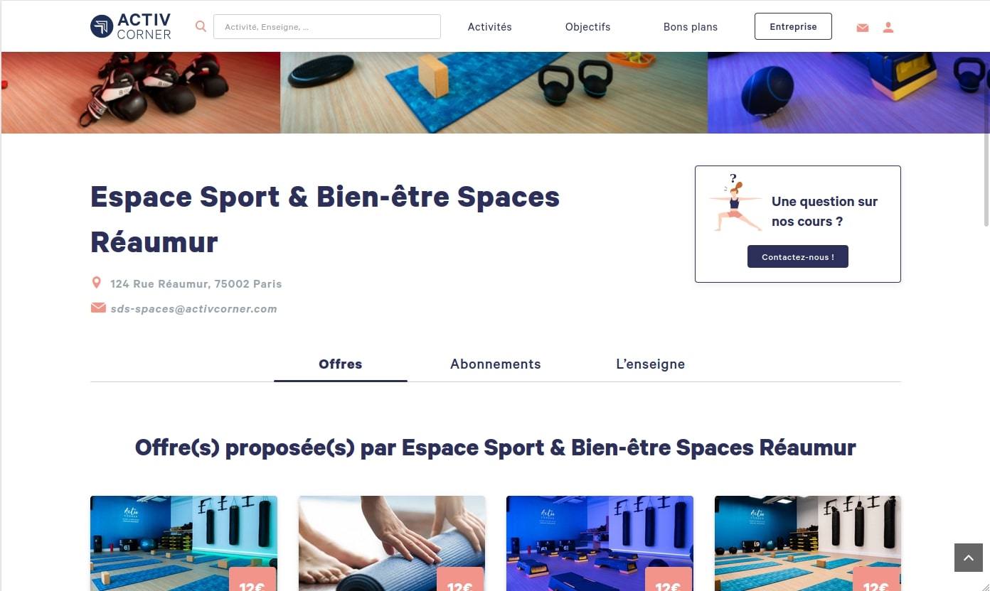 marketplace activcorner, maquette page d'accueil