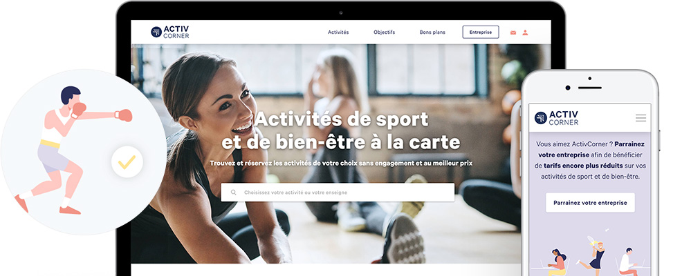 mockup de la marketplace symfony activ corner, spécialisée fitness