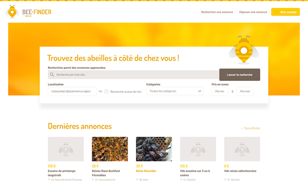 site web petites annonces bee-finder, symfony, moteur de recherche