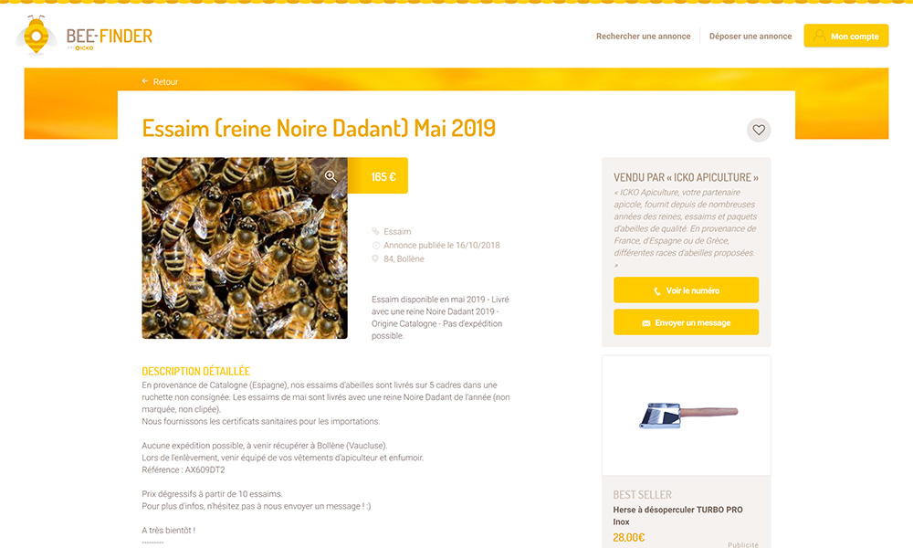 site web petites annonces bee-finder, symfony, page d'accueil