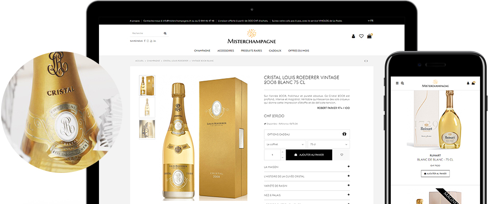 mise en avant de misterchampagne, e-boutique haut-de-gamme