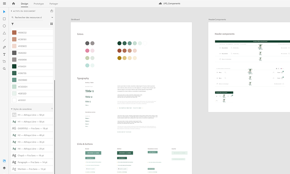 Skinboard/styleguide du site ecommerce Le Petit Olivier