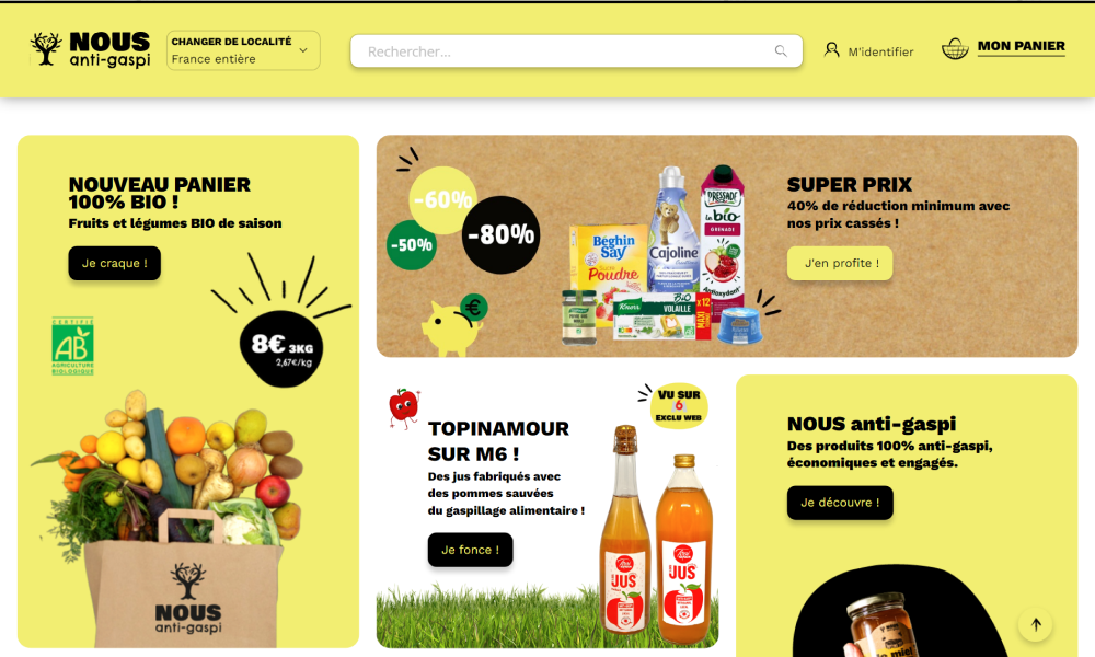 Mise en avant produit sur le site internet Nous épicerie anti-gaspi