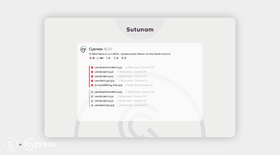 Kết quả chạy kiểm thử tự động Cypress trong quy trình CI/CD của Sutunam